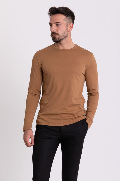 Flat Tile Color Slim Fit Long Sleeve Crew Neck Men's T-shirt 36671.21k