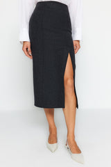 Black Cachet Fabric Slit Detailed Midi Woven Skirt Twoaw24et00231