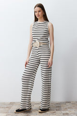 Ecru Knitwear Look Striped Straigth/straight Cut Pants Twoss24pl00101