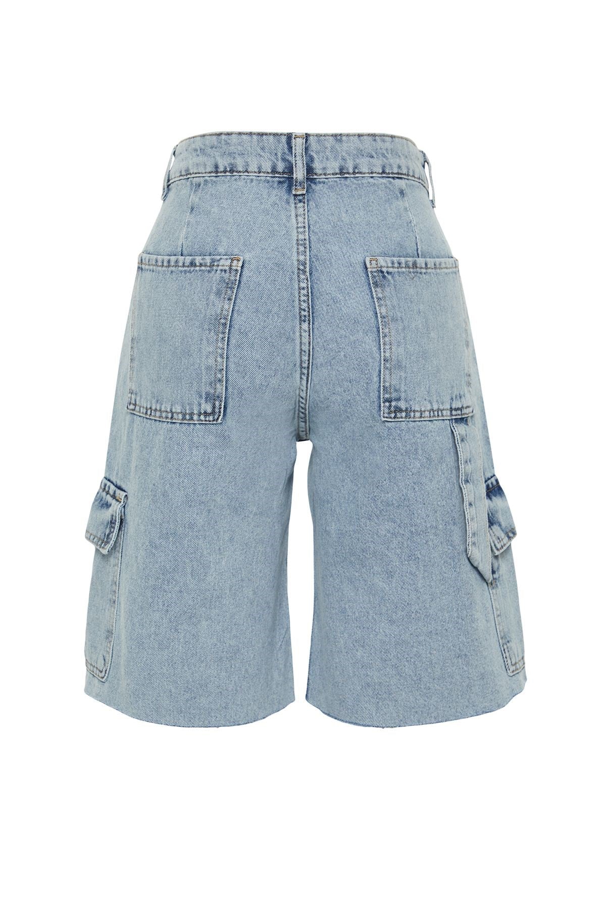 Light Blue Cargo Pocket Rising Waist Bermuda Denim Shorts Twoss24sr00091