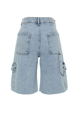 Light Blue Cargo Pocket Rising Waist Bermuda Denim Shorts Twoss24sr00091