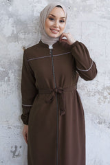 Milena Biye Detail Belted Abaya - Plum Ms00tz7035