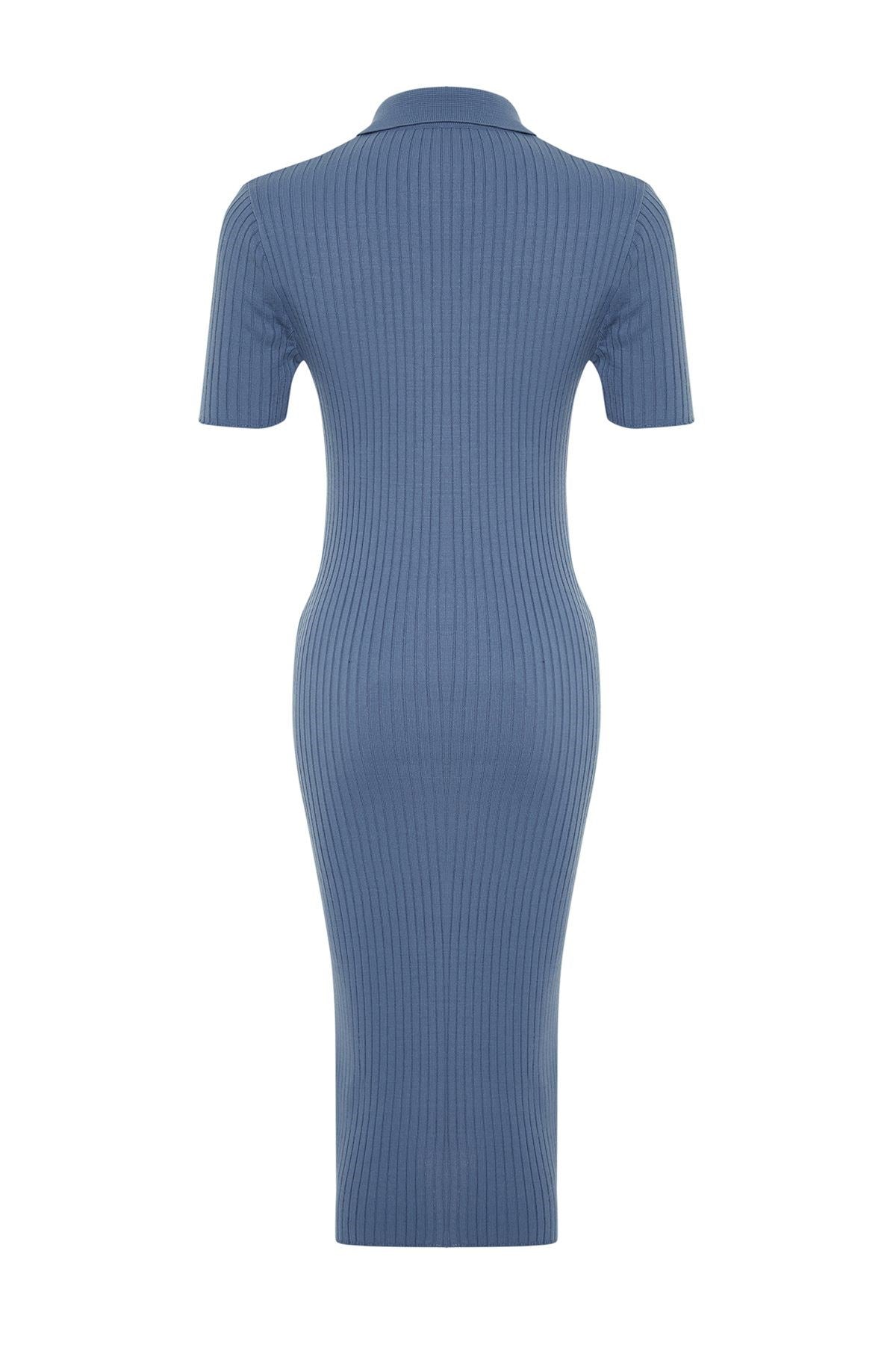 Indigo Midi Knitwear Polo Neck Dress Twoss24el00353