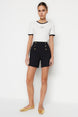 Black Gold Button Detailed High Waist Interlock Smart Knitted Shorts Twoss23sr00116