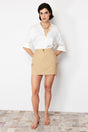 Dark Beige Pocket Detailed Mini Woven Skirt Twoss24et00053