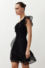 Black Single Sleeve Skater/waist Lace Chic Evening Dress Tprss24el00155