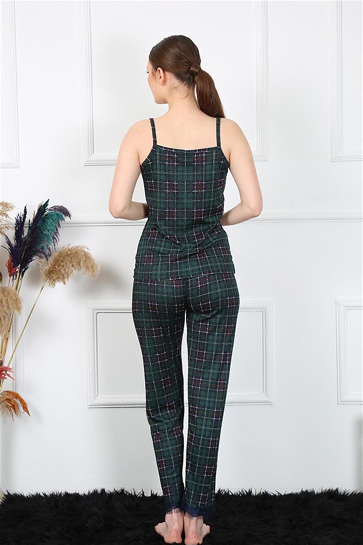 Women's Red Plaid Pajama Suit With Rope Strap 4135