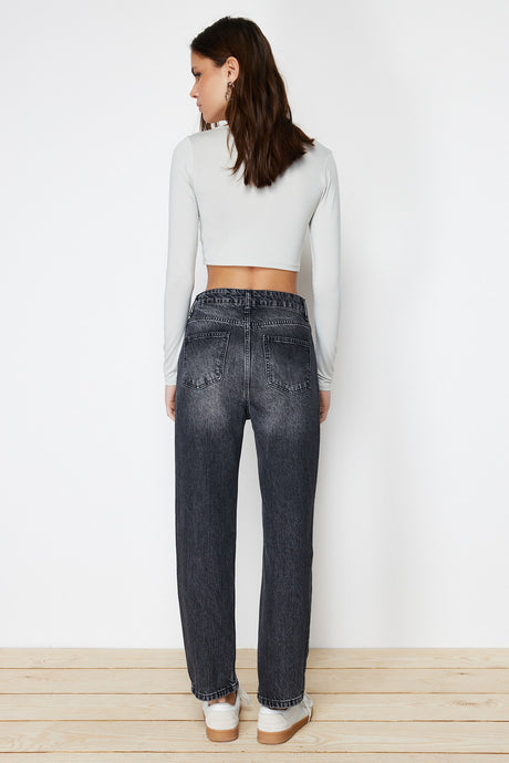 Blue High Waist Straight Jeans Twoaw24je00061