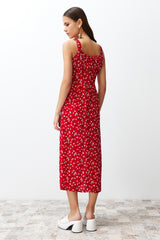 Red Floral Viscose Maxi Woven Dress Twoss24el00613