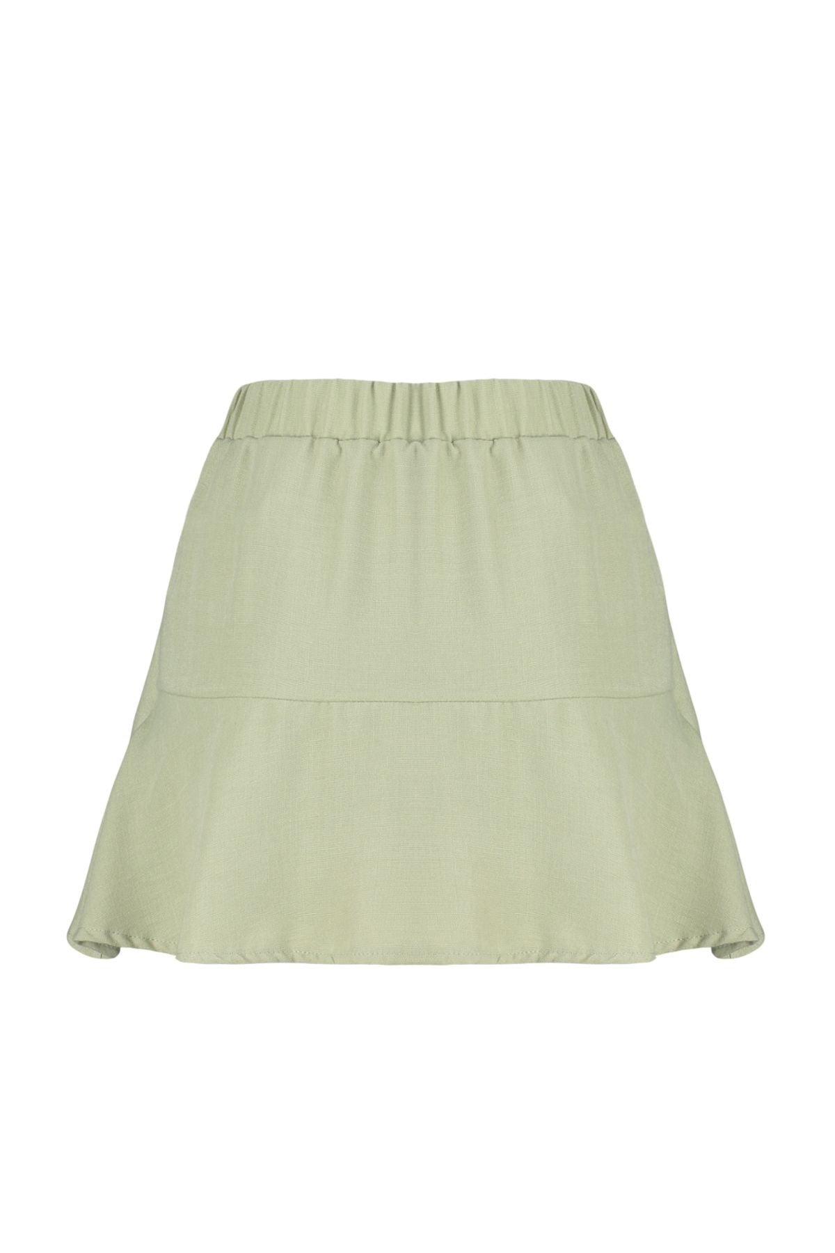 Khaki Skirt Hem Ruffle Waist Elastic Linen Look Woven Shorts Skirt Twoss24sr00038