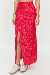 Pink Animal Print Slit Detailed Maxi Length Woven Skirt Twoss24et00003