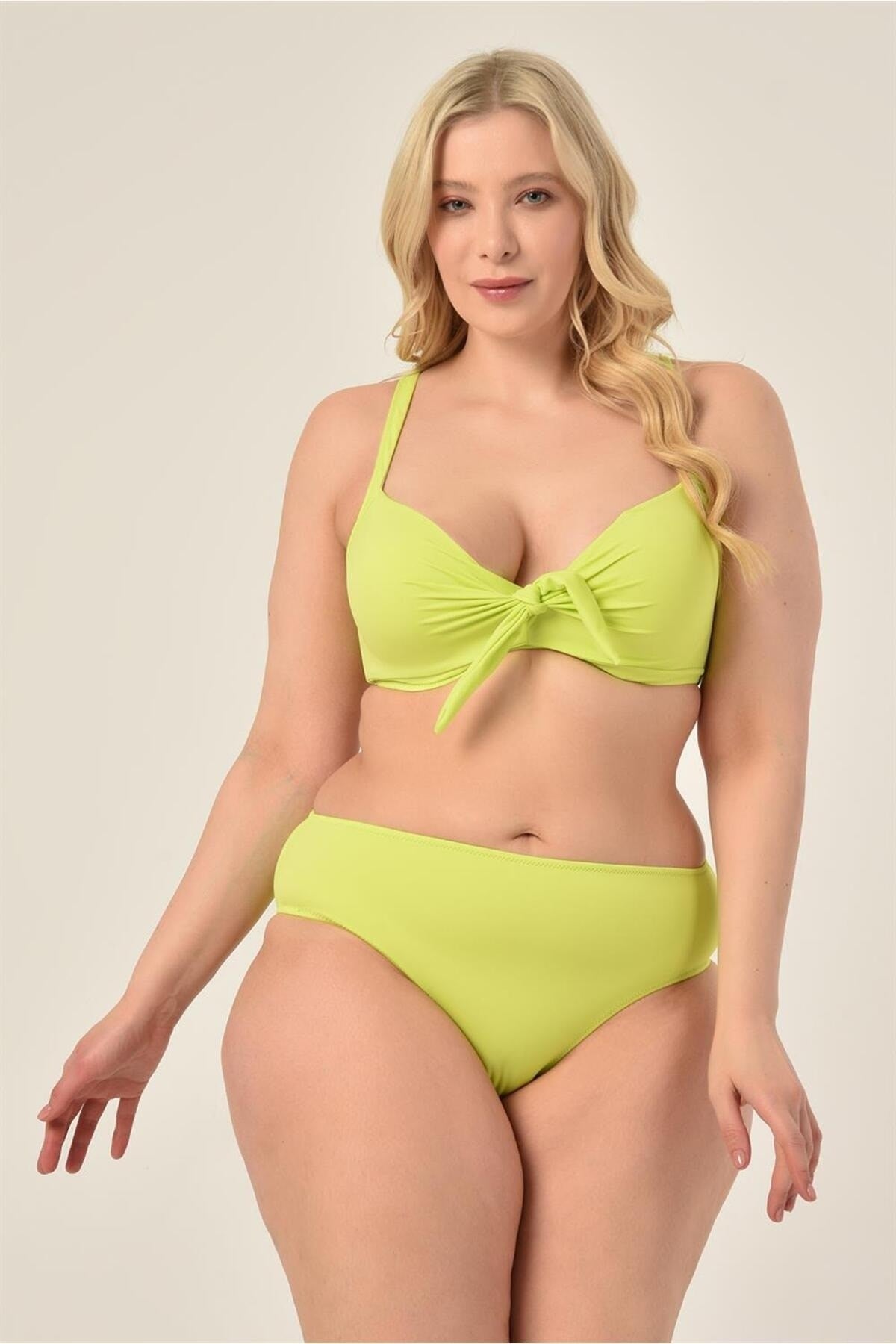 Women's Plus Size Mint Coated Bow Balen Bikini Set 20232007