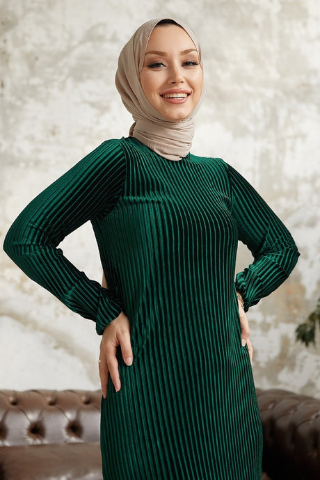 Elza Back Tie Velvet Burkini Dress - Oil Green Ms00an61012