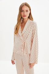 Powder Heart Pattern Drawstring Detailed Shirt-pants Woven Sleepwear Set Thmaw22pt0300