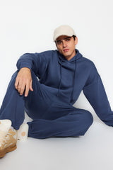 Green Men's Oversize Basic Hooded Leg Elastic Basic Inner Soft Feather Cotton Tracksuit Tmnaw24em000