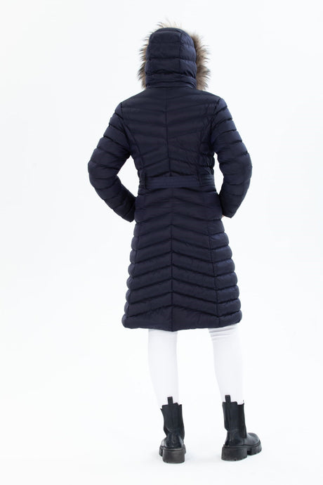 Women's Long Removable Fur Hooded Padded Waist Belt Waterproof Inflatable Coat 8529 1001m8529