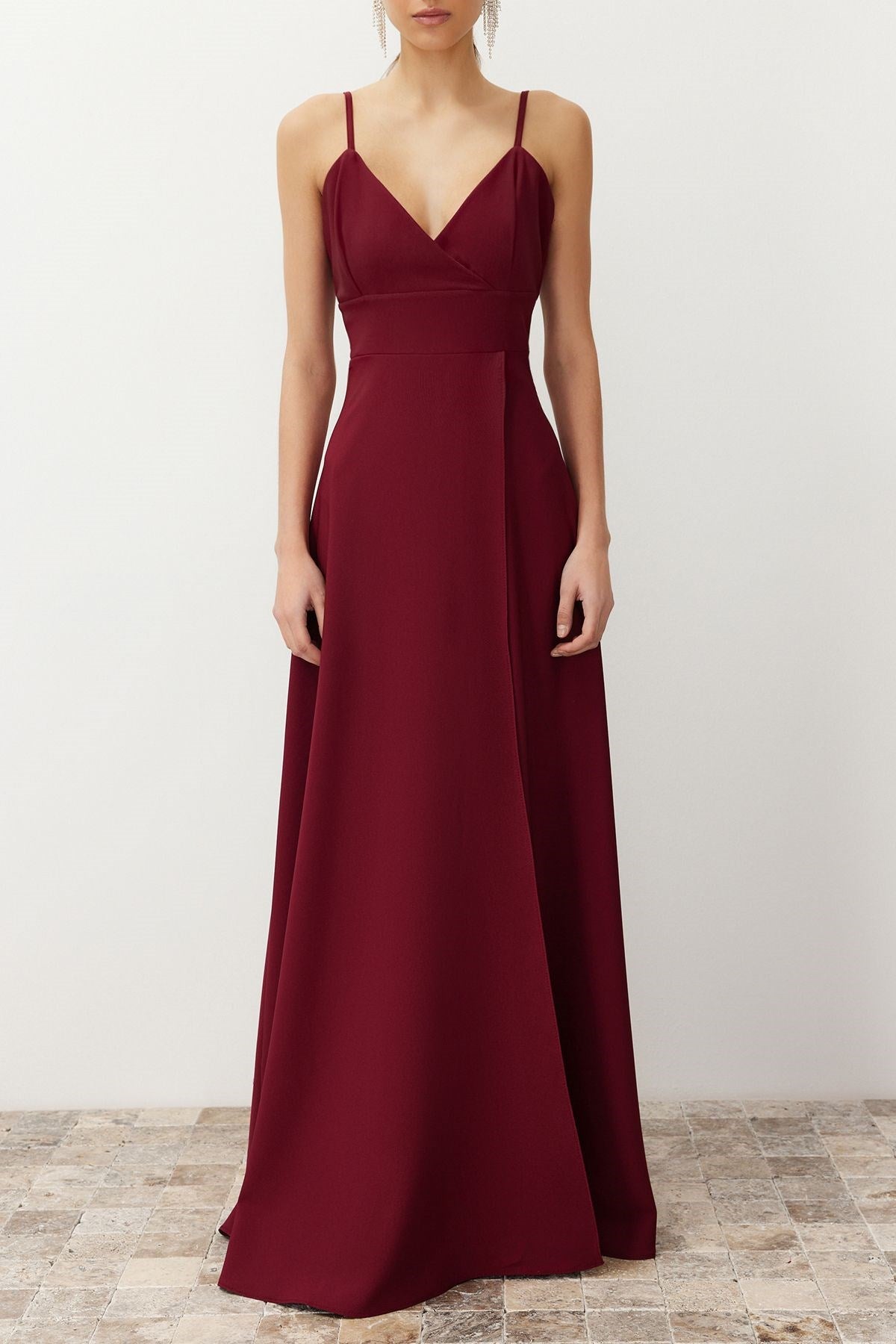 Burgundy Woven Long Elegant Evening Dress Tprss24ae00121