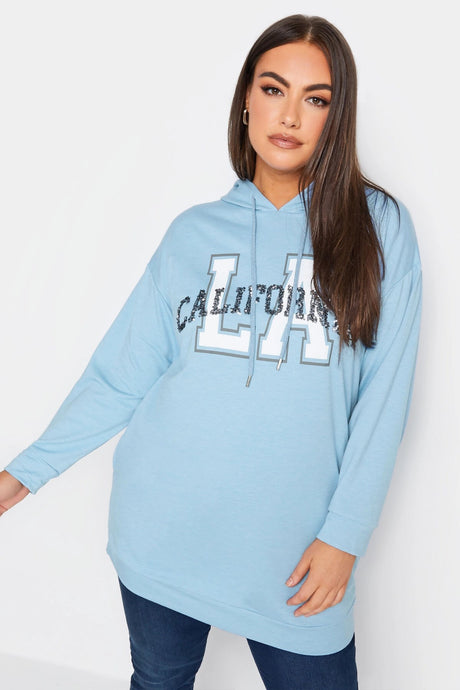 Plus Size Hoodie Sweatshirt With Sequin And Lettering Detail Long Sleeve Pocket 302566 Byk-23y-30256