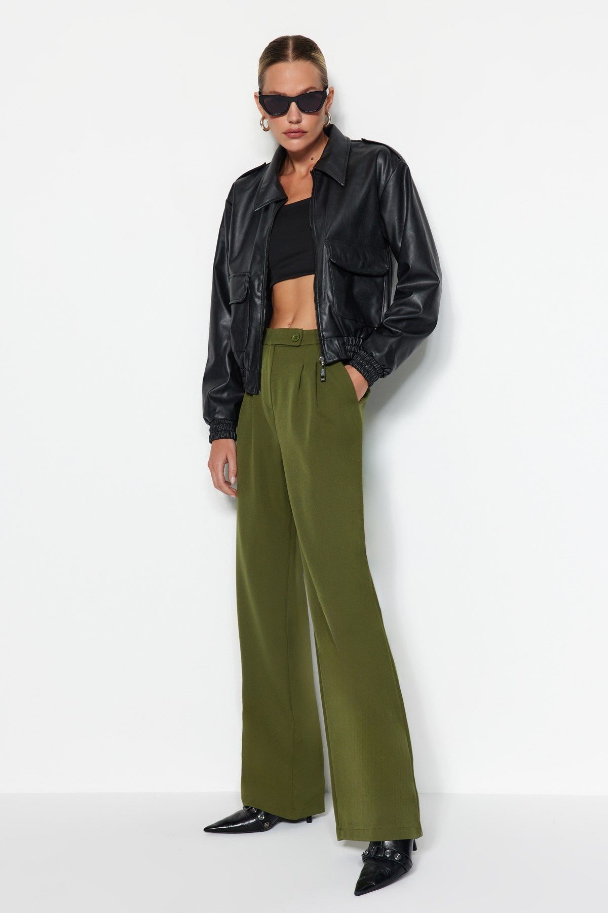 Oil Wide Leg Wide Leg High Waist Woven Pants Twoaw22pl0066