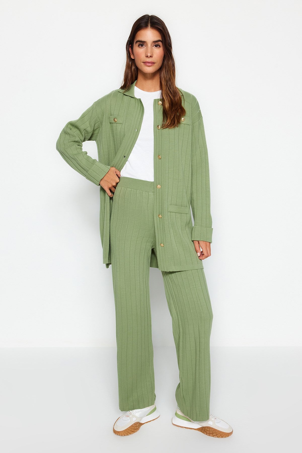 Navy Ribbed Cardigan-pants Knitwear Bottom-top Suit Tctaw24us00003