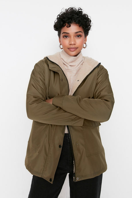 Khaki Hooded Fur Parka Twoaw21kb0065