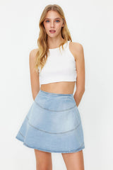 Blue Flounce High Waist Mini Denim Skirt Twoss24et00062