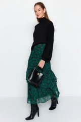 Green Animal Print Lined Woven Skirt Tctaw24ee00020