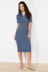 Indigo Midi Knitwear Polo Neck Dress Twoss24el00353