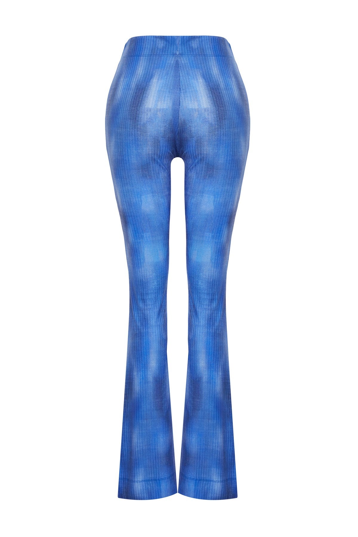 Blue Abstract Patterned Flare/spanish Leg Stretch Pants Twoss24pl00093