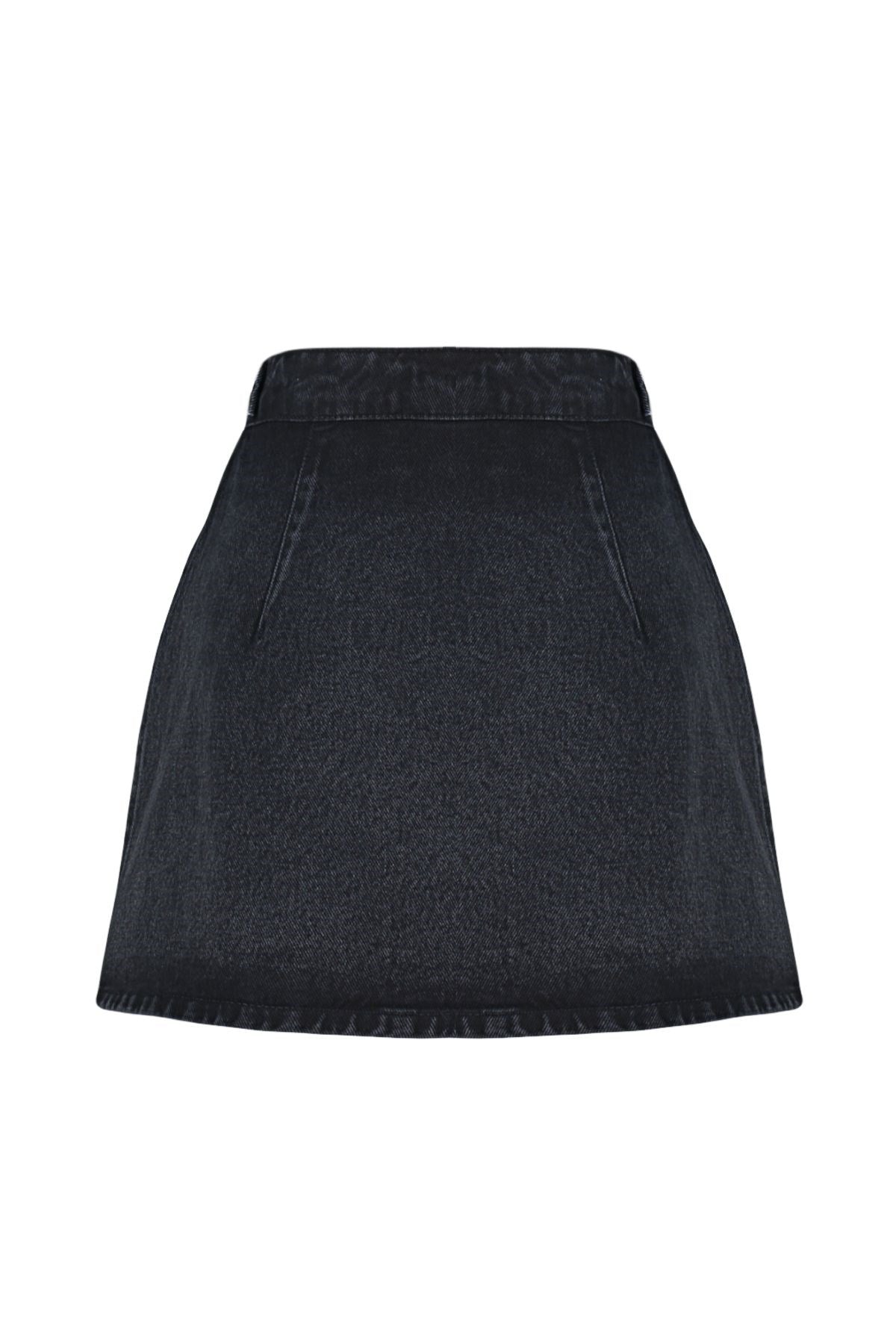 Black Slit High Waist Denim Shorts Skirt Twoss24sr00002