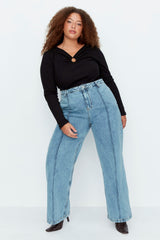 Anthracite High Waist Ribbed Wide Cut Jeans Tbbaw23cj00013