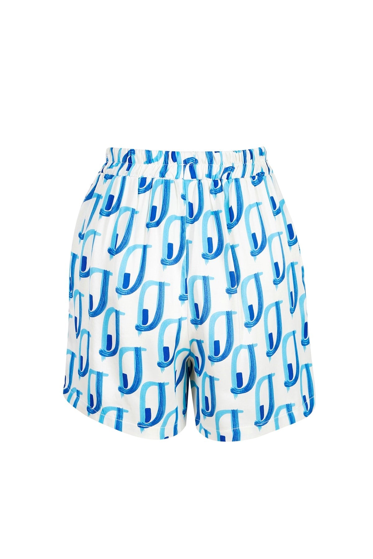 Women's Coffee Ecru Waist Printed Shorts With Elastic Pockets Lg-oz250-srt