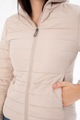 Women Quilted Seasonal Inflatable Coat Fixed Hooded Full Length Zipper 8398 Gfx8398