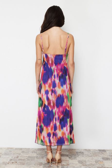 Blue Floral Printed Maxi Size Heart Neckline Twoss24el00272