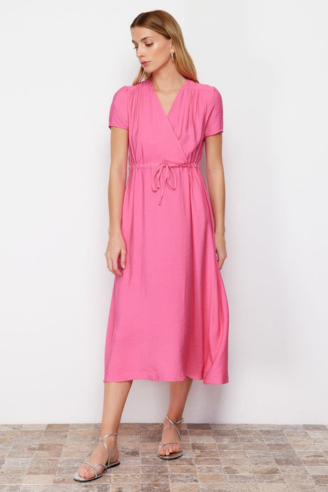 Fuchsia V-neck Midi Woven Dress Twoss24el00501