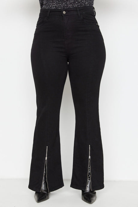 Black High Waist Leg Zipper Spanish Leg Jeans Tbbaw23cj00041