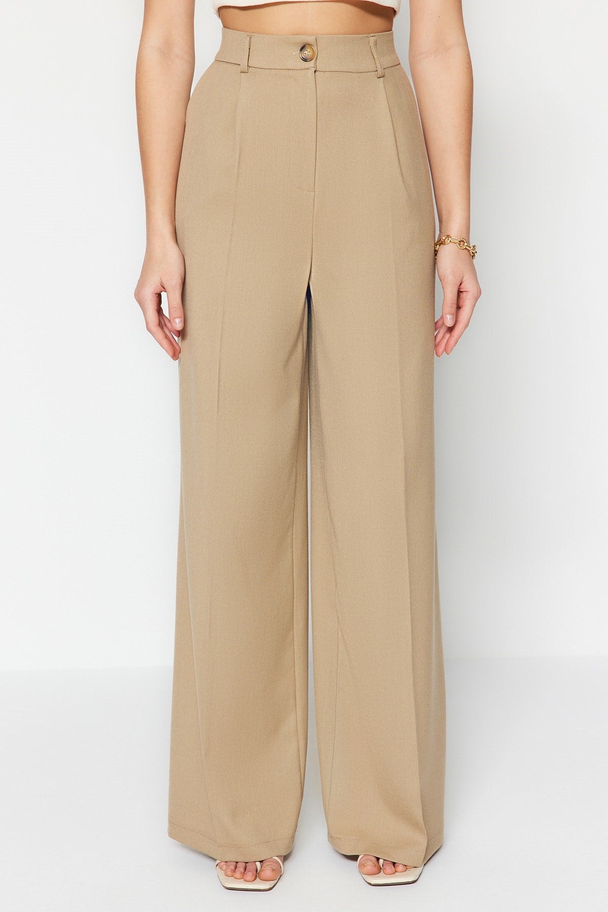 Khaki Ironed Wide Leg/wide Leg Woven Pants Twoss23pl00326