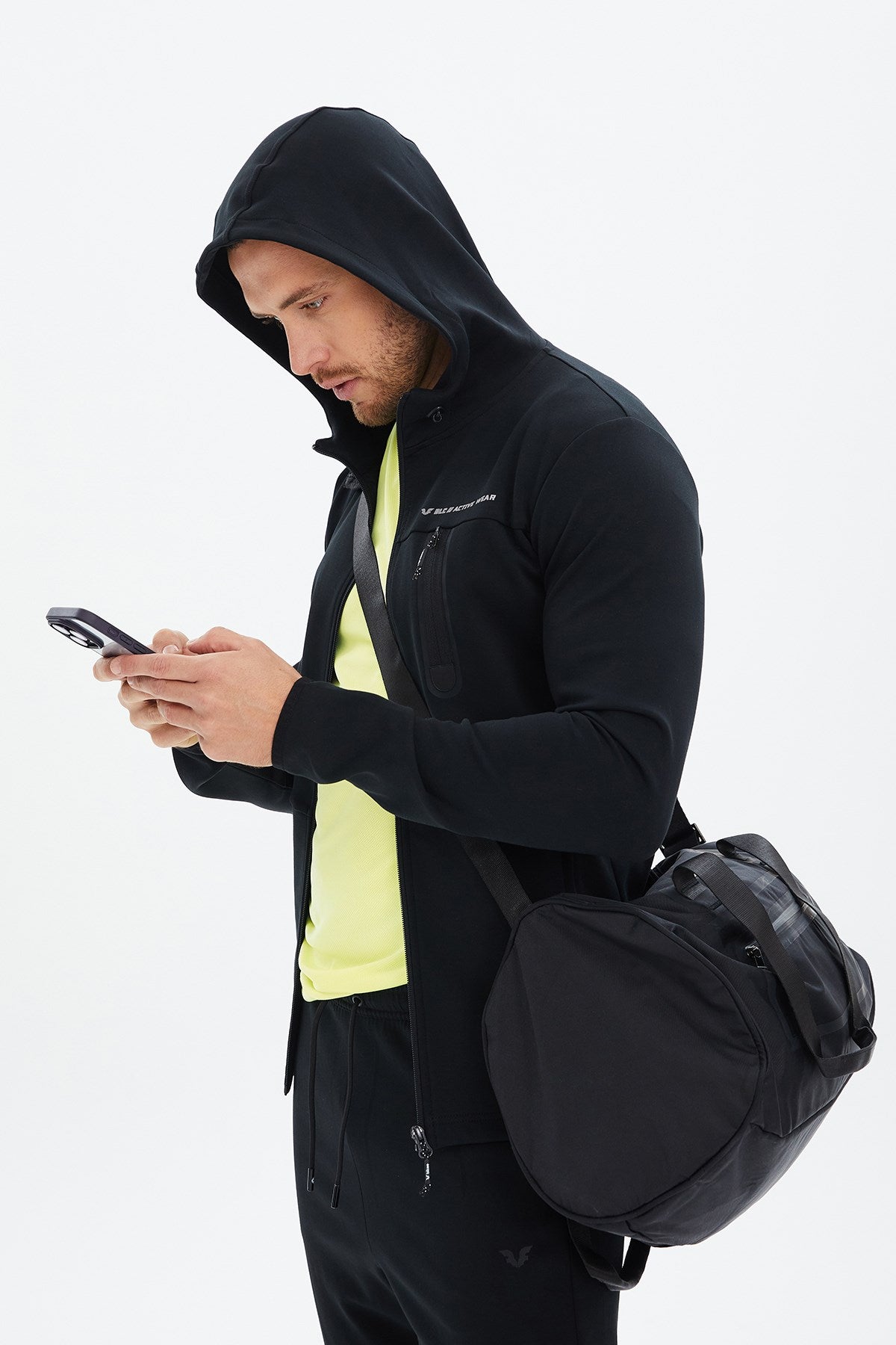 Men's Black Hooded Zipper Pocket Sports And Daily Wear Tracksuit Top 0488 Tb23ml06s0488-1