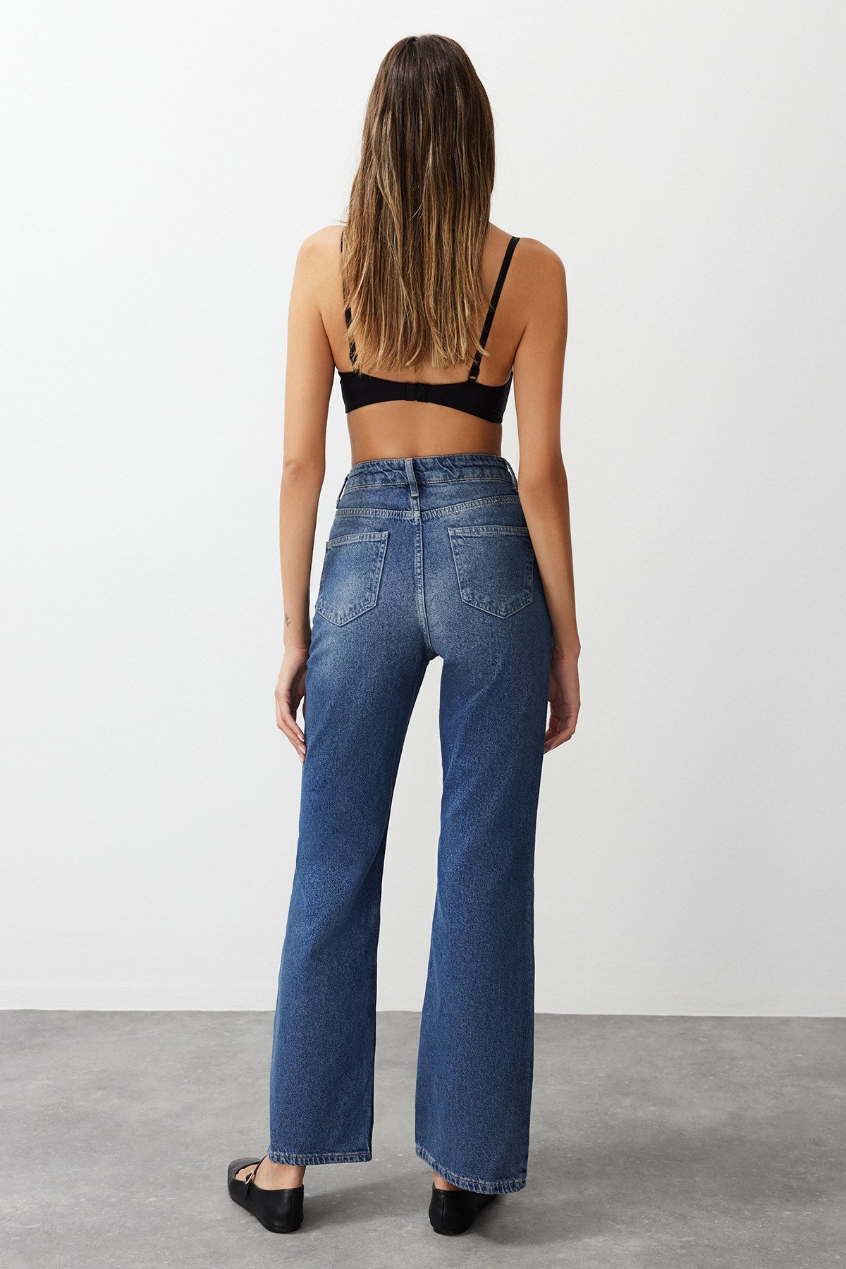 Black High Waist Wide Leg Jeans Twoaw24je00073