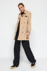 Beige Fitted Belted Trench Coat Twoaw24tr00049