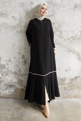 Hazel Stripe Pattern Ribbed Abaya - Black Ms00tz67211