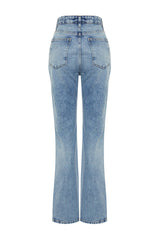 Blue More Sustainable Ripped High Waist Straight Jeans Twoss24je00200