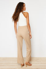 Mink Wide Leg/wide Leg Woven Belt Detailed Pleated Pants Twoss24pl00060