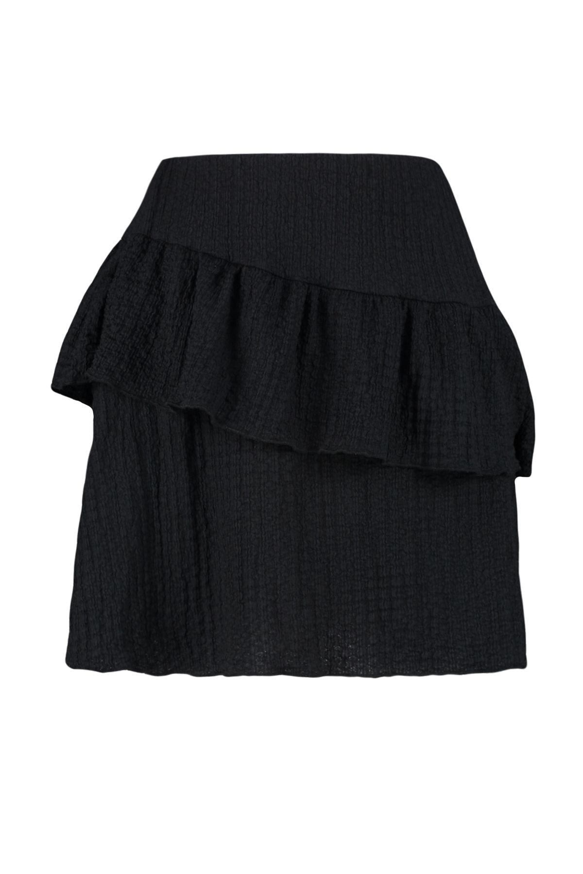 Black Textured Skirt Ruffle Mini Stretch Skirt Twoss24et00145