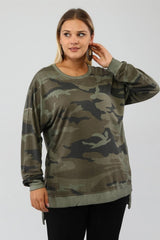 Camouflage Pattern Sides Slit Oil Wash Plus Sweat-khaki Sea-sw2117