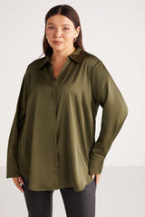 Alainabb Women's Plus Size Lycra Satin Look Cuff Wide Cut Shirt Alainabb01112023