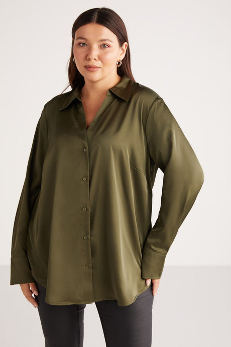 Alainabb Women's Plus Size Lycra Satin Look Cuff Wide Cut Shirt Alainabb01112023