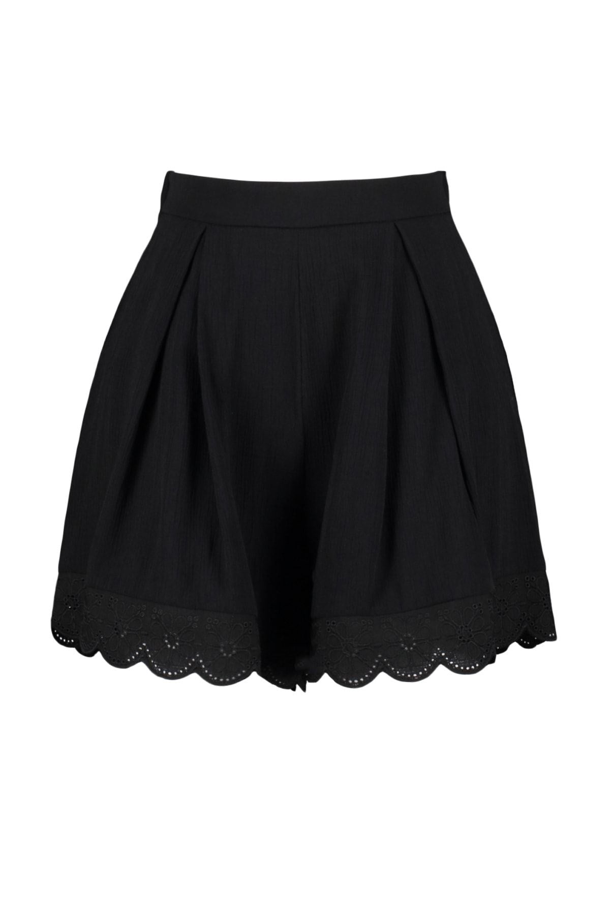 Black Woven Embroidered Detailed Shorts & Bermuda Tbess23sr00039