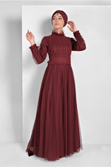 Women's Burgundy Tulle Draped Evening Dress 5910 20yabltr5910