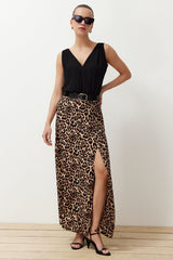 Multi Color Leopard Print Woven Skirt Twoss24et00205